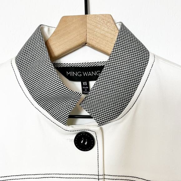 MING WANG WOMEN WHITE BLACK JACKET BUTTON TOP SIZE XS BRAND NEW - Picture 4 of 7